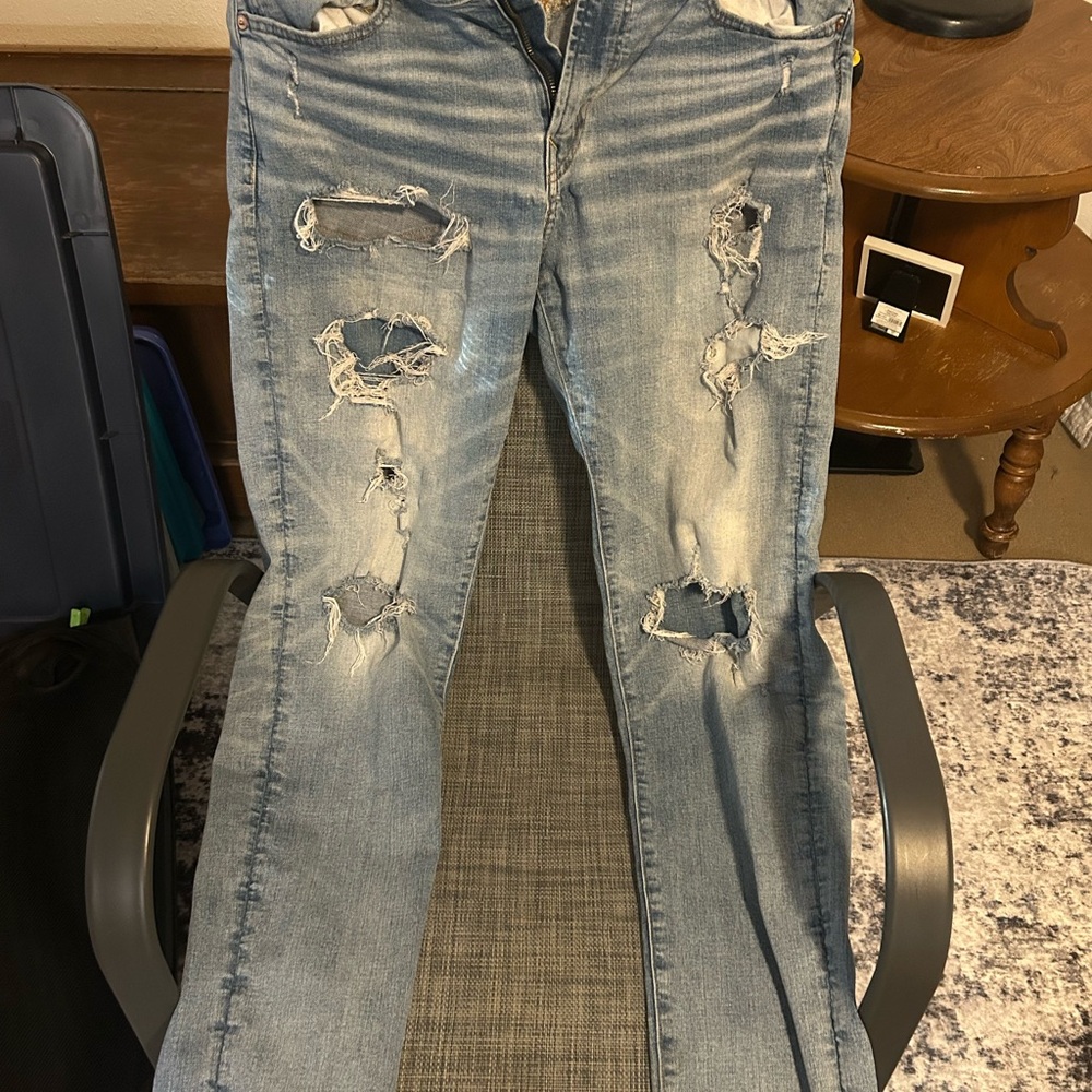 American Eagle Blue Skinny Distressed Jeans